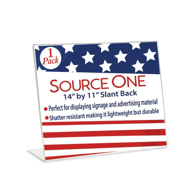SourceOne Large Sign Holder 14 x 11 Slant Back Landscape Clear Acrylic Signs - Image 1